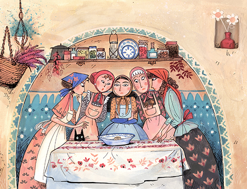 The Onion - book illustration - Ladies looking at the onion as it had gotten smaller