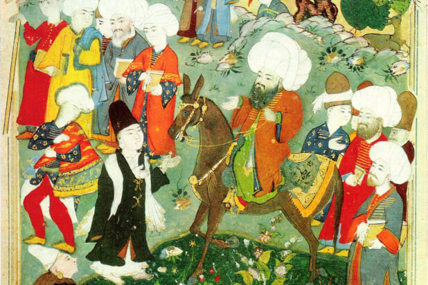An illusratiion of Jalaluddin Rumi meeting Shams of Tabriz.