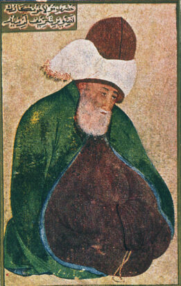 An illustrated portrait of Jaluddin Rumi.