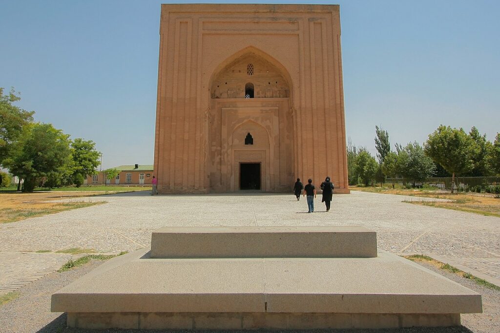 The memorial stone for the 13th century mystic al-Ghazali, outside the Haruniyeh Dome in Tus, Iran.