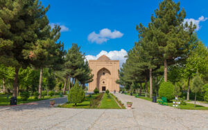 The exterior of the Haruniyeh Dome in Tus, Iran, where the memorial stone for the 13th century mystic el-Ghazali is found.
